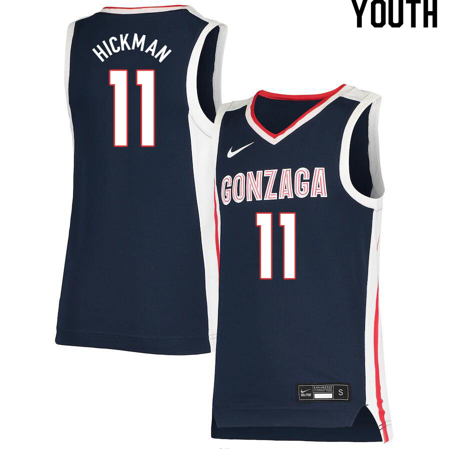 Youth #11 Nolan Hickman Gonzaga Bulldogs College Basketball Jerseys Sale-Navy